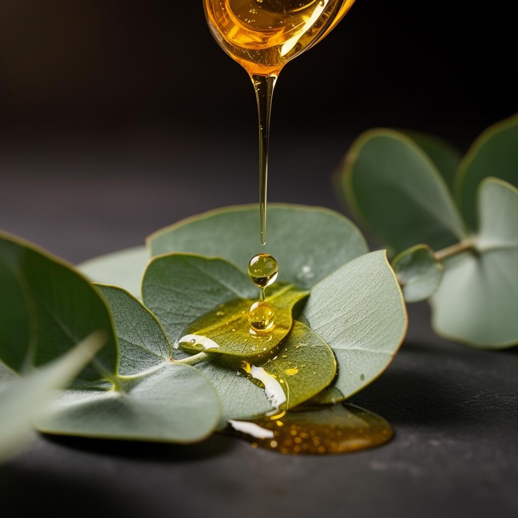 Aromatic oil pouring on green leaves
